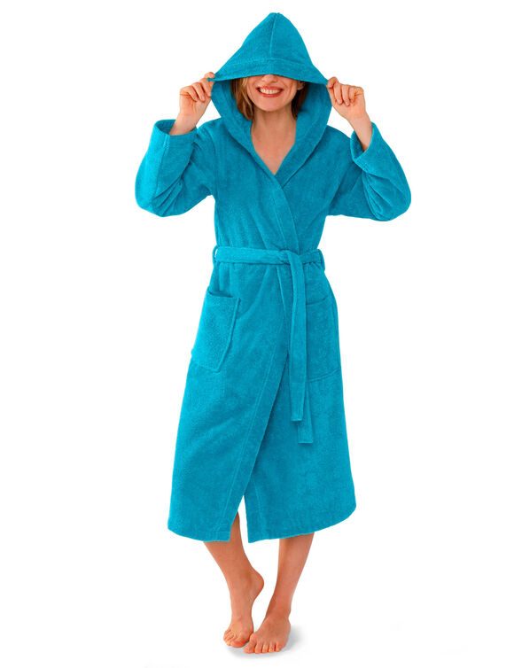Peignoir mixte adulte col capuche éponge bouclette (turquoise) Peignoir mixte adulte col capuche éponge bouclette (turquoise)